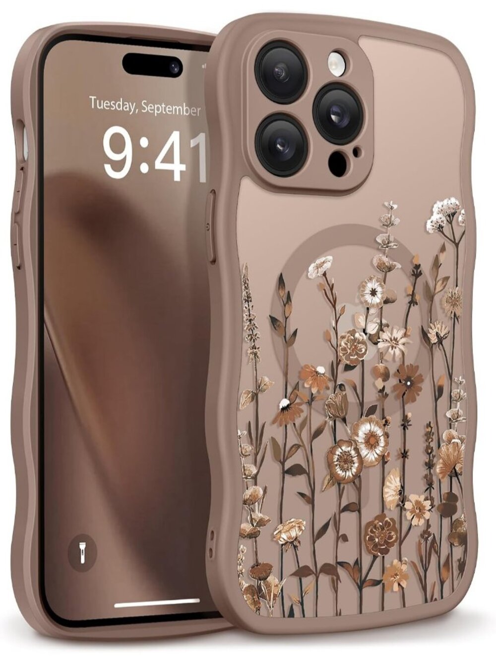 iPhone 14 Pro Floratopia/Brown Compatible with MagSafe Floral Translucent Case